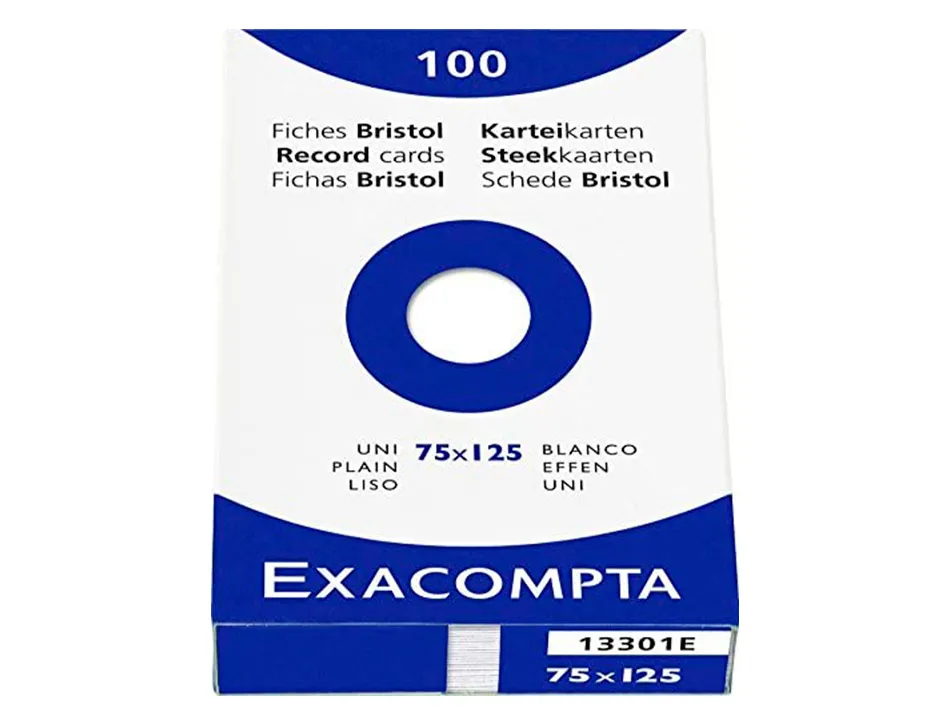 Etui 100 fiches exacompta bristol uni non perforee blanc 75x125mm