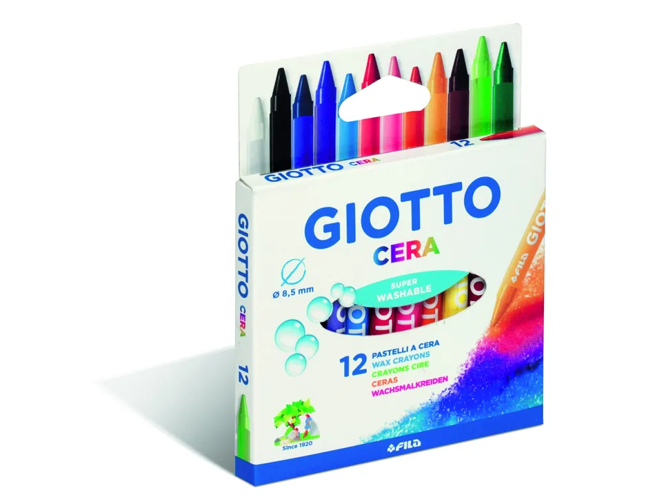 Etui crayons a la cire cera giotto forme ronde 8mm 9cm lavable 12 unites coloris assortis