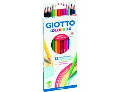 Etui crayons colors 3.0 giotto forme hexagonale bois 18cm mine de 3mm 12 unites coloris assortis