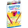 Etui crayons couleurs elios geant wood free giotto forme triangulaire bois 17cm mine 4mm 12 unites coloris