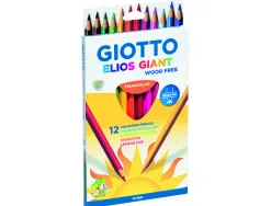 Etui crayons couleurs elios geant wood free giotto forme triangulaire bois 17cm mine 4mm 12 unites coloris