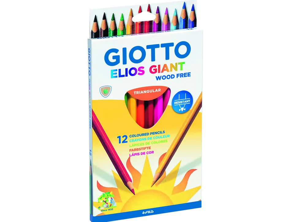 Etui crayons couleurs elios geant wood free giotto forme triangulaire bois 17cm mine 4mm 12 unites coloris
