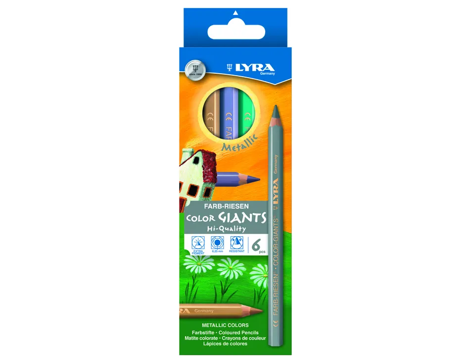 Etui crayons de couleur geantes lyra forme hexagonales bois 18cm mine 6mm 6 unites coloris