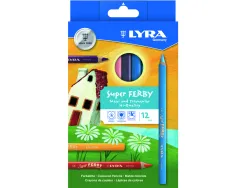 Etui crayons de couleur super ferby lyra forme triangulaire bois 12cm mine 6mm 12 unites coloris assortis