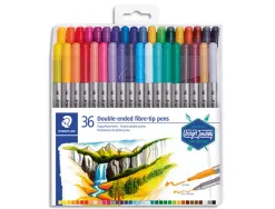 Etui de 36 feutres de coloriage staedtler 3200 design journey double pointe 3,0mm/0,5-0,8mm assortis