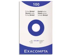 Etui de 100 fiches exacompta bristol blanc uni non perforee 125x200mm