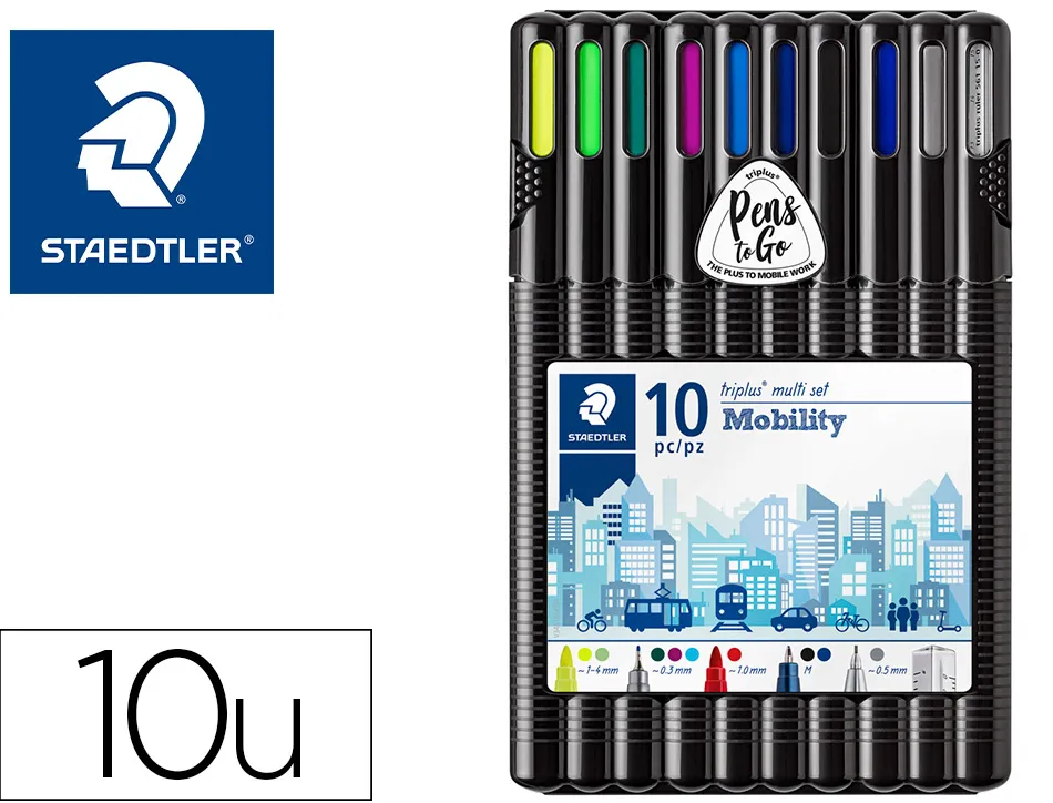 Etui staedtler triplus mobily set 10 unites 4 feutres 2 stylos 1 porte-mine 2 surligneurs 1 regle
