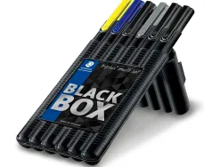 Etui staedtler triplus set 6 unites 2 feutres 1 bleu 1 noir 1 roller noir 1 stylo bleu 1 porte-mine hb et 1 surligneur