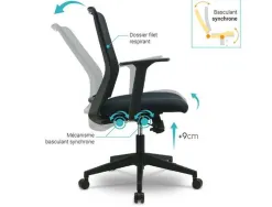 Fauteuil de bureau assise en tissu dossier en maille avec mecanisme synchrone minoris coloris noir