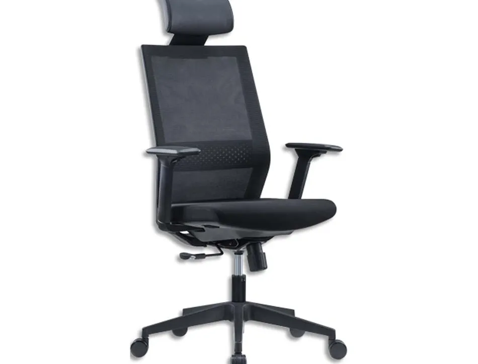 Fauteuil de bureau mt international dossier en resille avec têtière mecanisme synchrone coloris noir
