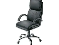 Fauteuil nadir croûte de cuir noire mécanisme basculant centré accoudoirs fixes