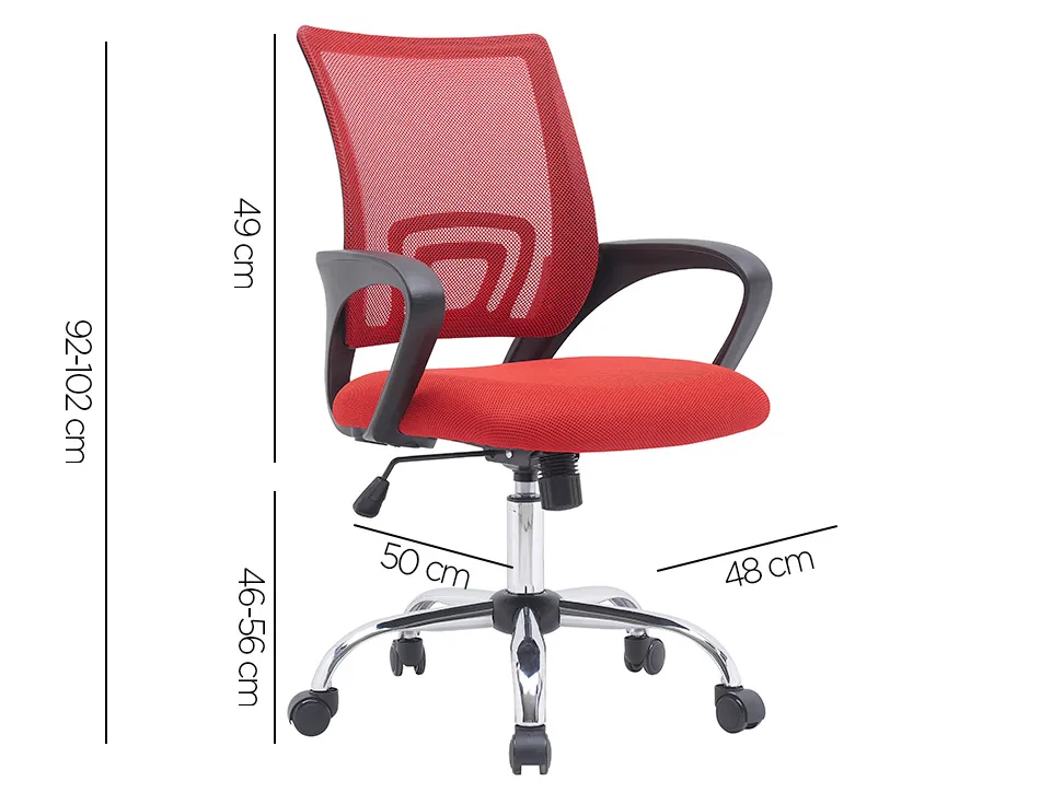 Fauteuil operateur q-connect siena maille base metal chrome hauteur max 1000mm largeur 560mm prof 570mm noir et rouge