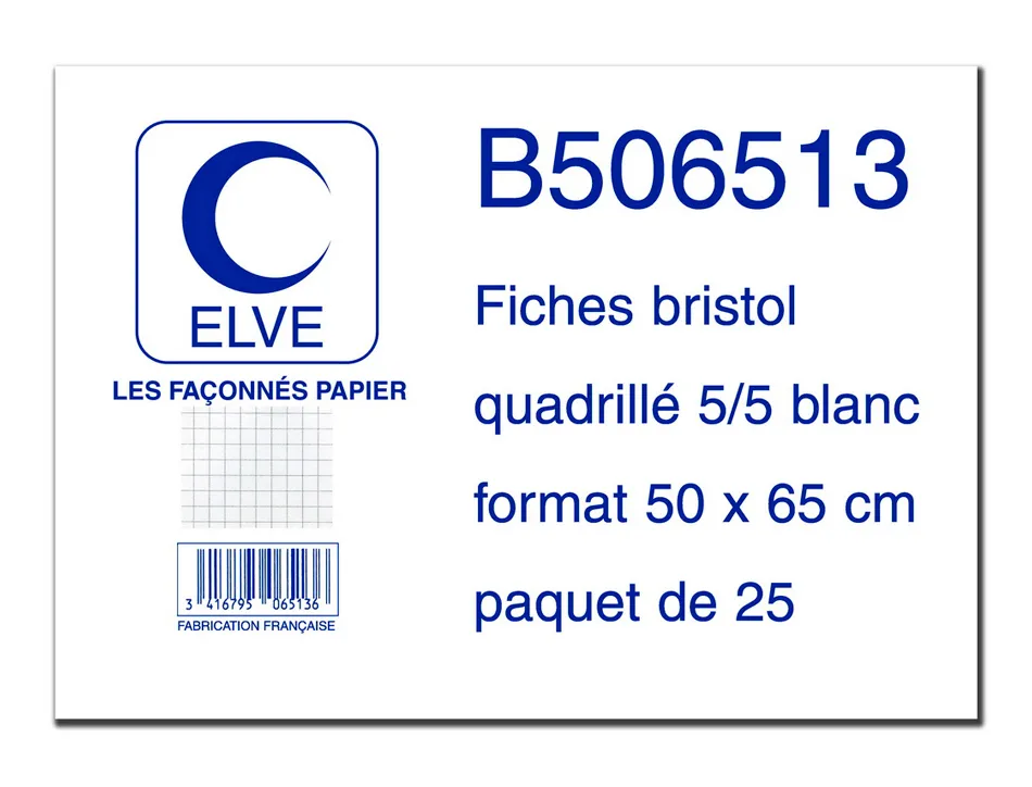 Feuille bristol elve 50x65cm 190g quadrillé 5x5mm