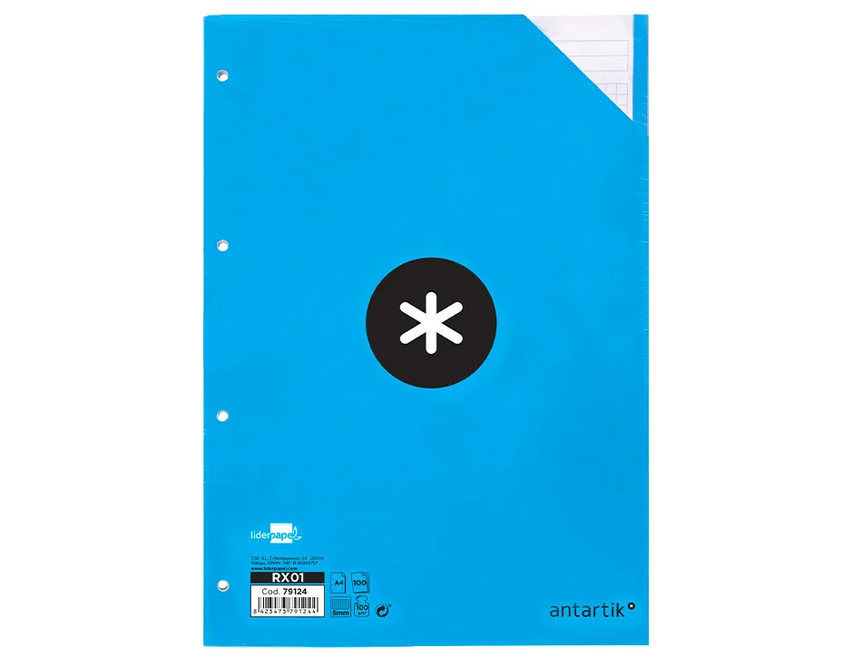 Feuillet mobile antartik a4 100 feuilles 100g quadrillage 5mm 4 trous bandes de 5 couleurs