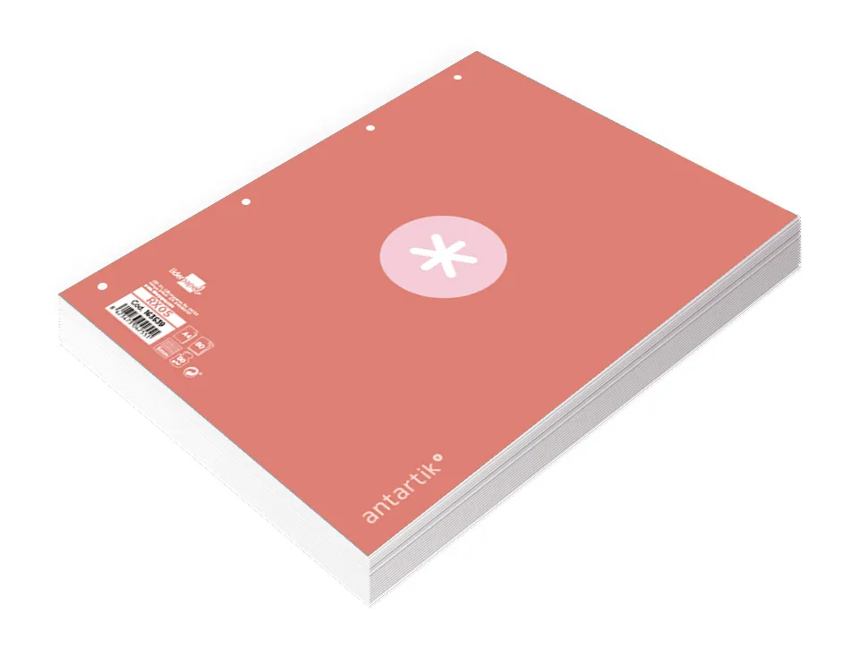 Feuillet mobile antartik a4 80feuilles 100g quadrillage 5mm 4 trous bord coloris rose