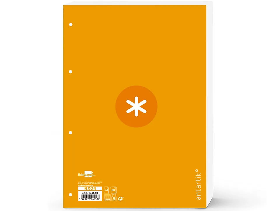 Feuillet mobile antartik a4 80feuilles 90g quadrillage 5mm 4 trous bord coloris jaune