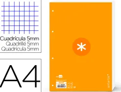 Feuillet mobile antartik a4 80feuilles 90g quadrillage 5mm 4 trous bord coloris jaune