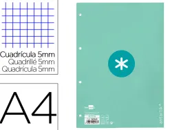 Feuillet mobile antartik a4 80feuilles 90g quadrillage 5mm 4 trous bord coloris menthe