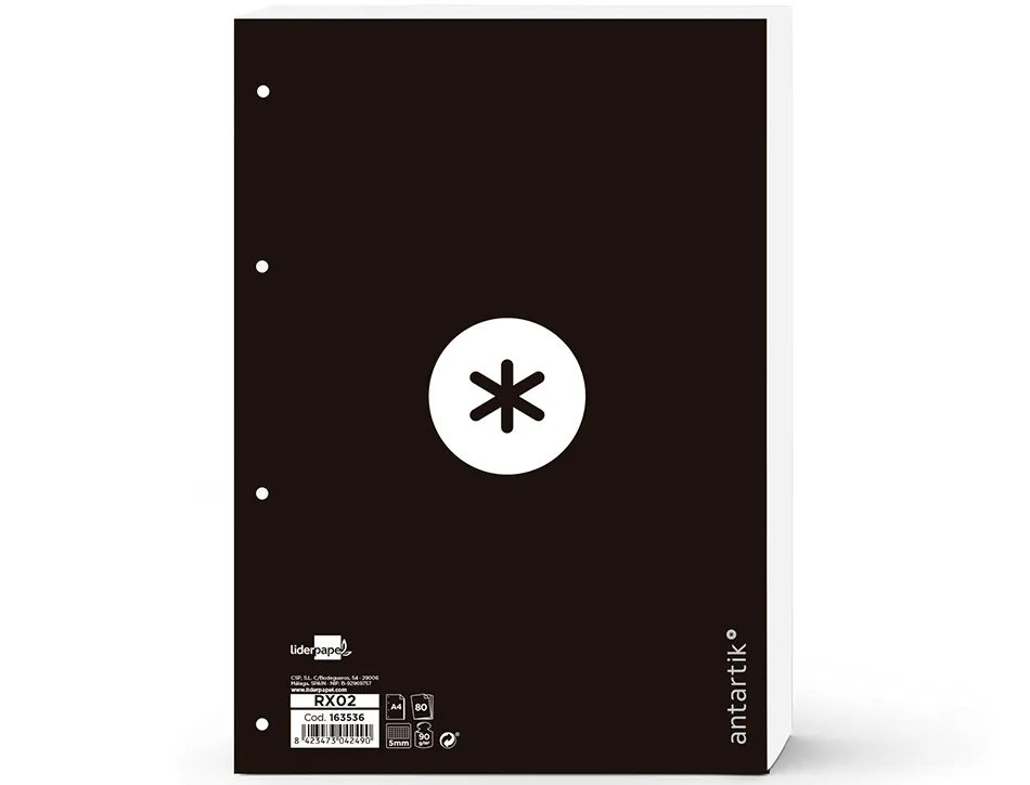 Feuillet mobile antartik a4 80feuilles 90g quadrillage 5mm 4trous bord coloris noir