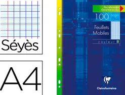 Feuillet mobile clairefontaine a4 210x297mm papier vélin velouté 100 pages 90g séyès perforé coloris bleu