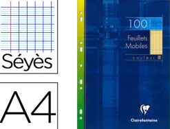 Feuillet mobile clairefontaine a4 210x297mm papier vélin velouté 100 pages 90g séyès perforé coloris jaune