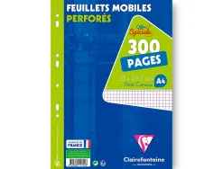 Feuillet mobile clairefontaine a4 21x29,7cm papier velin veloute 150 pages 90g 5x5mm perforees sous film coloris blanc