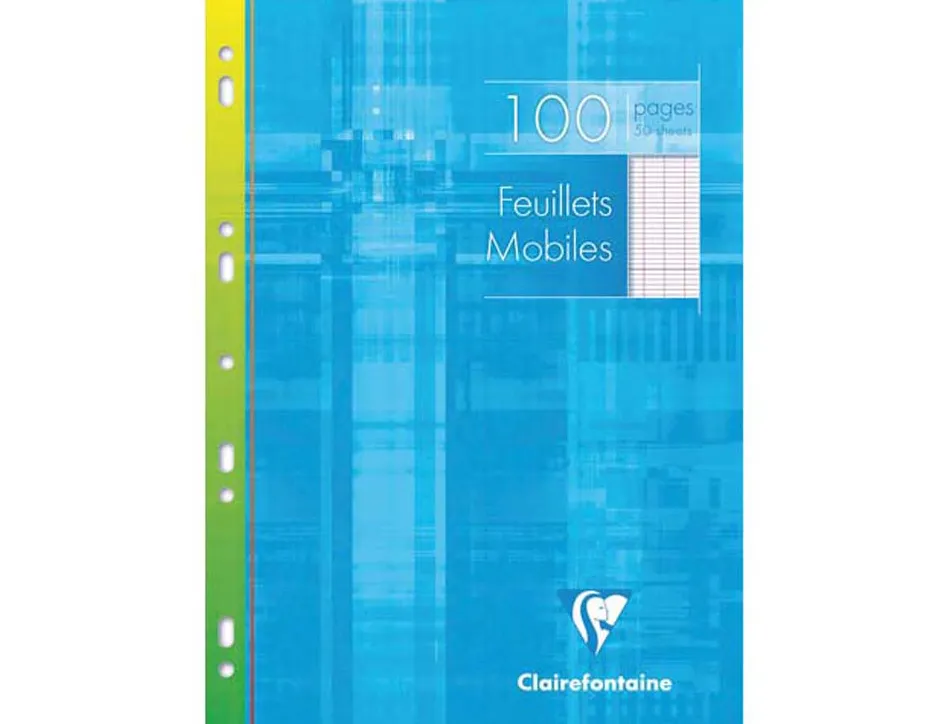 Feuillet mobile clairefontaine a4 210x297mm papier vélin velouté 100 pages 90g séyès perforé coloris blanc