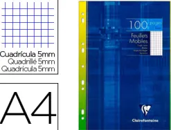 Feuillet mobile clairefontaine a4 210x297mm papier vélin velouté 100 pages 90g 5x5mm perforé coloris blanc