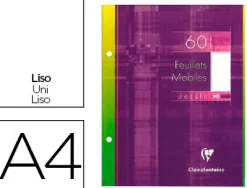 Feuillet mobile clairefontaine a4 21x29,7cm papier dessin 60f 125g perforé coloris assortis
