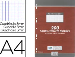 Feuillet mobile conquérant sept a4 210x297mm 200 pages 90g 5x5mm perforé coloris blanc