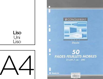 Feuillet mobile conquérant sept a4 210x297mm 50 pages 120g réglure dessin perforé coloris blanc