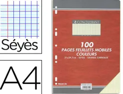 Feuillet mobile conquérant sept a4 210x297mm 100 pages 80g séyès perforé coloris jaune