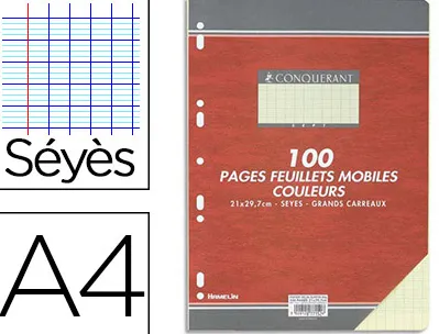 Feuillet mobile conquérant sept a4 210x297mm 100 pages 80g séyès perforé coloris jaune