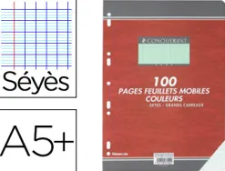 Feuillet mobile conquérant a5+ 170x220mm 100 pages 80g séyès perforé coloris vert