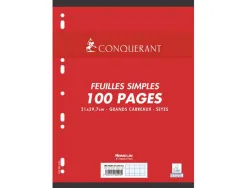 Feuillet mobile conquérant sept a4 210x297mm 100 pages 90g séyès perforé coloris blanc