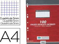 Feuillet mobile conquérant sept a4 210x297mm 100 pages 90g 5x5mm perforé coloris blanc