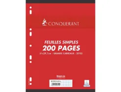 Feuillet mobile conquérant sept a4 210x297mm 200 pages 90g séyès perforé coloris blanc
