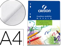 Feuillet mobile dessin canson a4 210x297mm papier blanc grain léger 100 pages perforées 90g coloris blanc