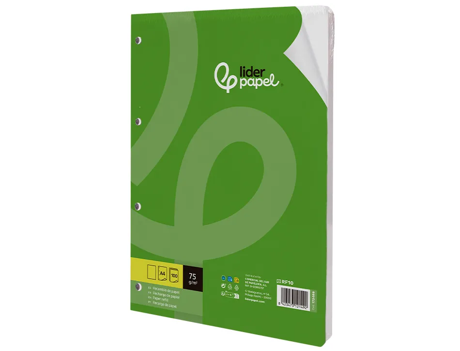 Feuillet mobile liderpapel a4 perfore uni 75g marge 4 trous paquet 100 feuilles