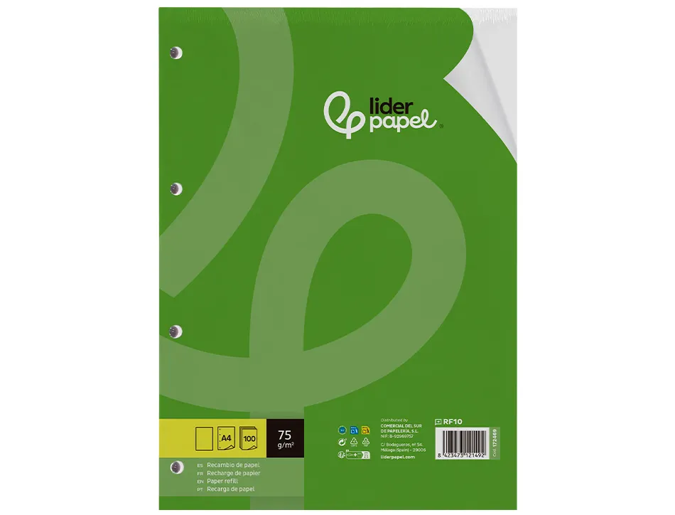 Feuillet mobile liderpapel a4 perfore uni 75g marge 4 trous paquet 100 feuilles