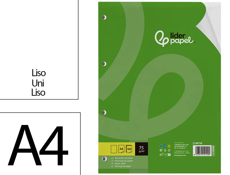 Feuillet mobile liderpapel a4 perfore uni 75g marge 4 trous paquet 100 feuilles