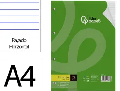 Feuillet mobile liderpapel a4 perfore ligne 75g marge 4 trous paquet 100 feuilles