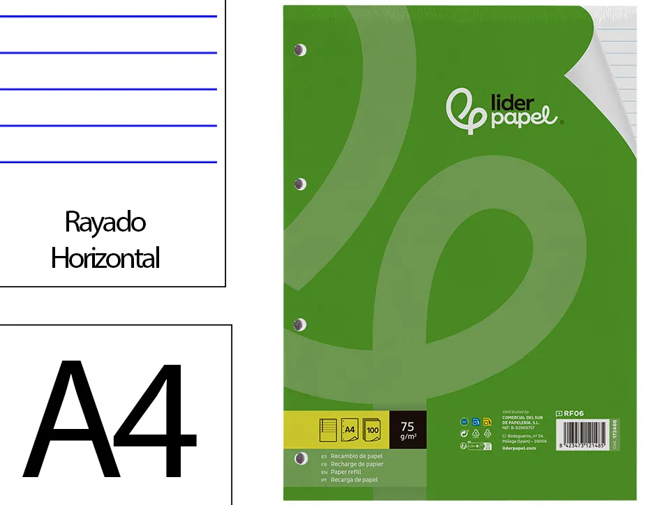 Feuillet mobile liderpapel a4 perfore ligne 75g marge 4 trous paquet 100 feuilles
