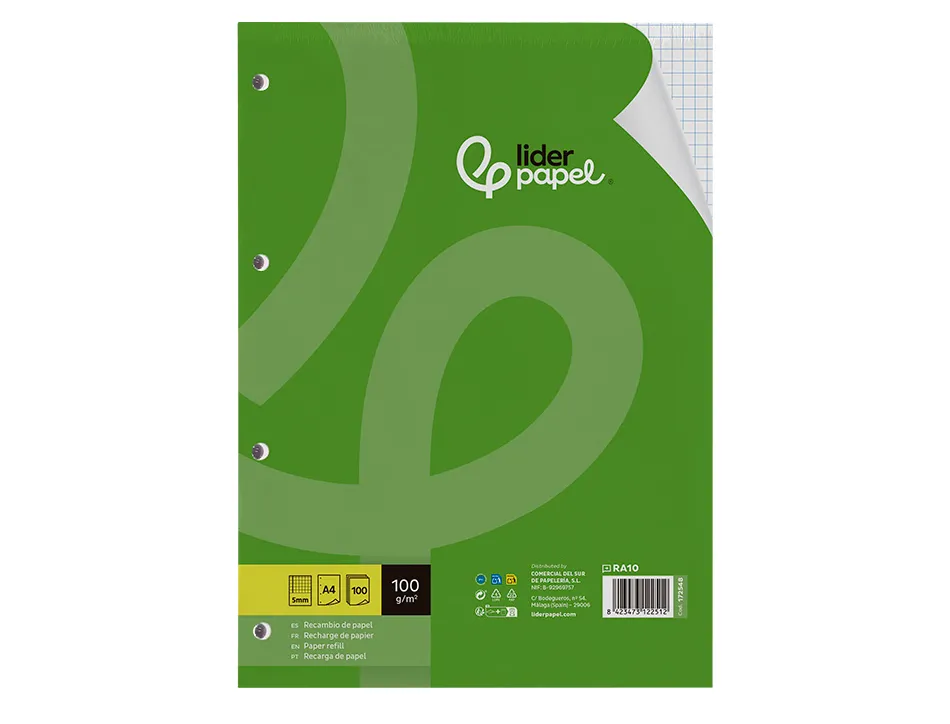 Feuillet mobile liderpapel a4 perfore 5x5mm 100g marge 4 trous paquet 100 feuilles
