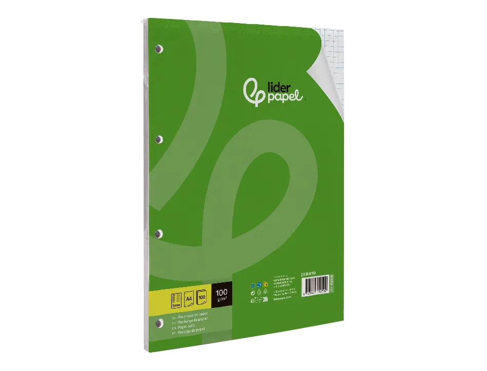 Feuillet mobile liderpapel a4 perfore 5x5mm 100g marge 4 trous paquet 100 feuilles
