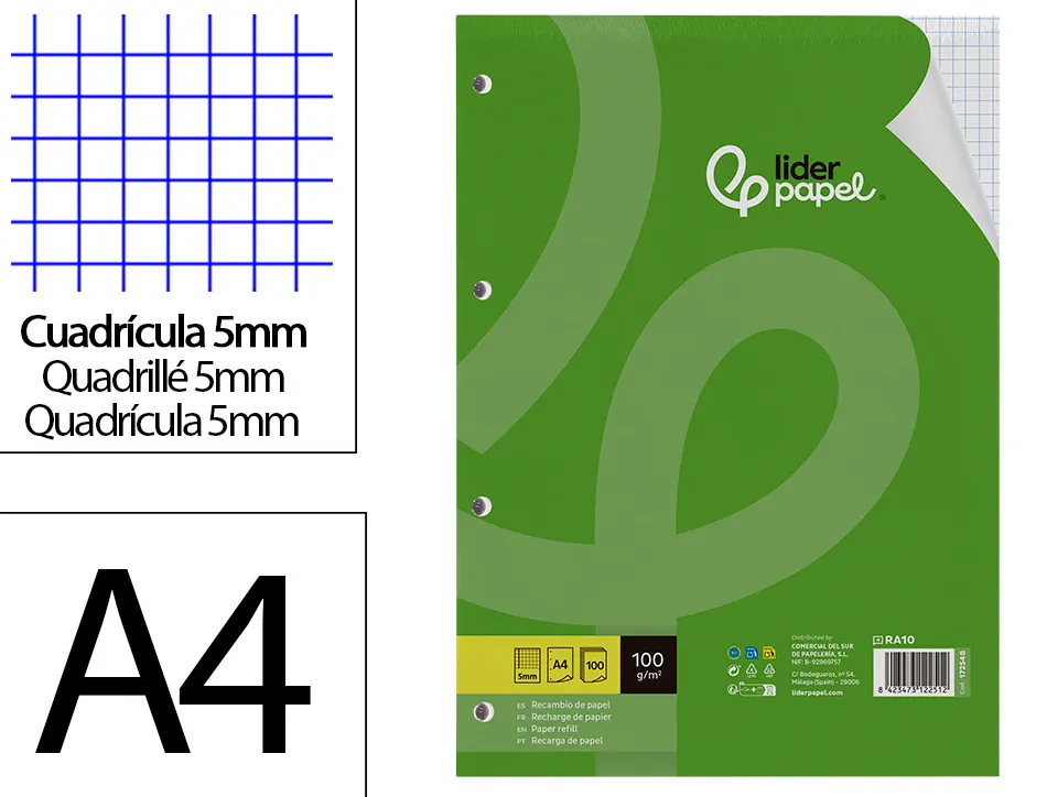Feuillet mobile liderpapel a4 perfore 5x5mm 100g marge 4 trous paquet 100 feuilles