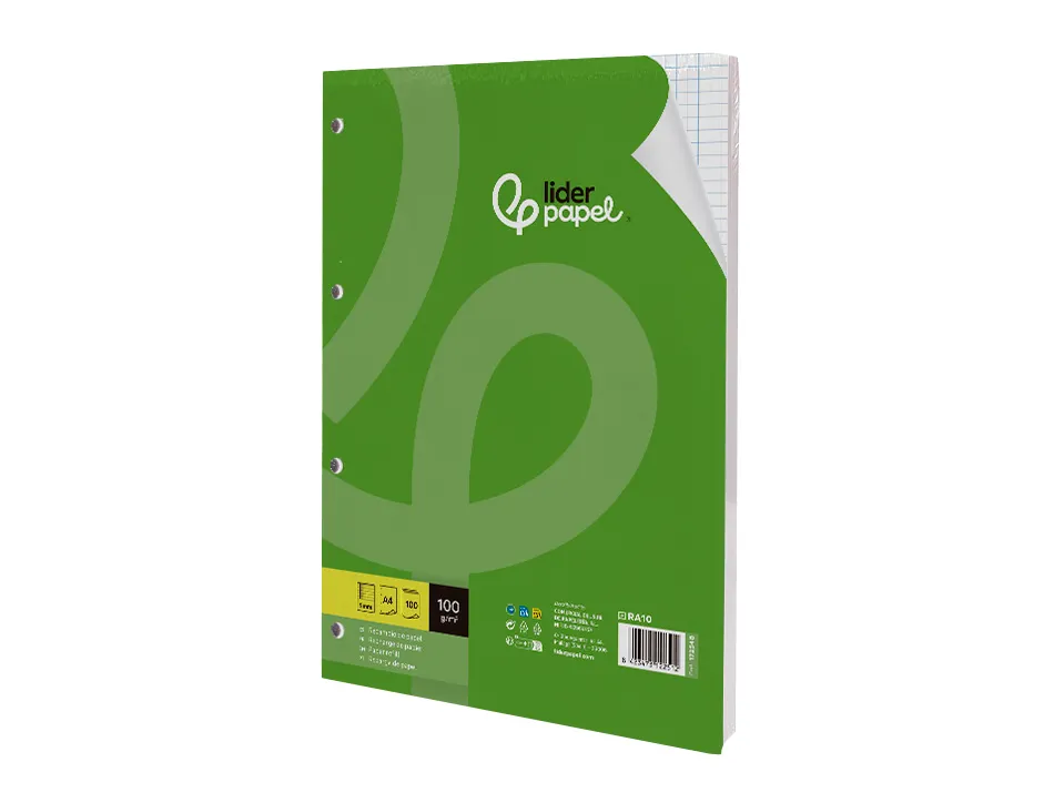 Feuillet mobile liderpapel a4 perfore 5x5mm 100g marge 4 trous paquet 100 feuilles