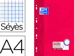Feuillet mobile oxford a4 210x 297mm papier satiné extra blanc 200 pages 90g séyès perforé