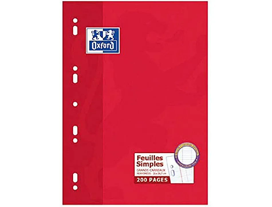 Feuillet mobile oxford a4 210x 297mm papier satiné extra blanc 200 pages 90g séyès perforé