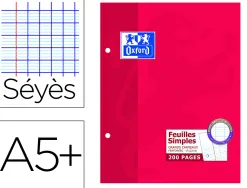 Feuillet mobile oxford a5+ 170x220mm papier satiné extra blanc 200 pages 90g séyès perforé